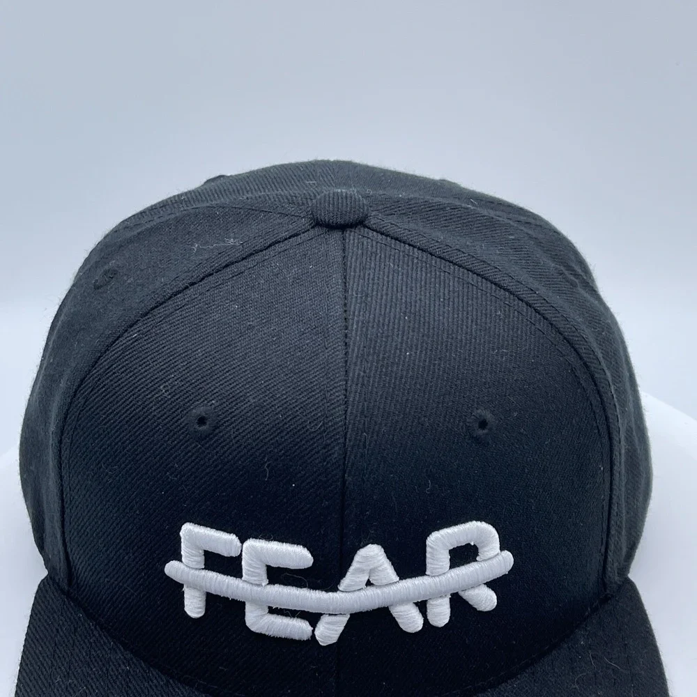 Black FEAR Embroidered Snapback Hat Flat Brim Adjustable Cap Streetwear Style